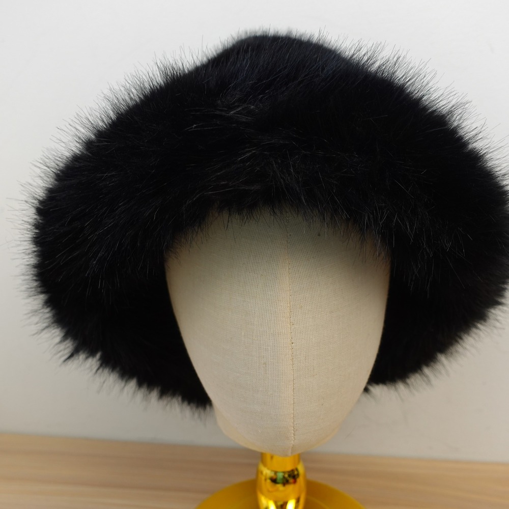 Black Y2K Fuzzy Fur Bucket Hat Winter Plush Apres Ski Shaggy Faux PRINCESS POLLY